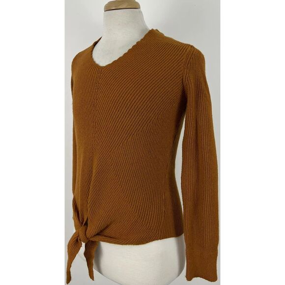 Anthropologie Moth Freeport Tie Front Sweater Sz XS Rust Plunge Neck Long Sleeve - Picture 8 of 14